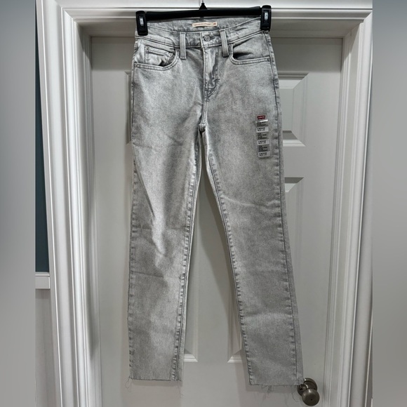 LEVI’S 724 HIGH RISE SLIM STRAIGHT WOMEN'S JEANS Size 25 Grey Raw Hem - Picture 14 of 15